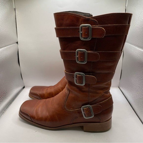 Wolverine 1883 Cognac Leather Square Toe Buckle Moto Size 7 M F8 - Picture 4 of 6